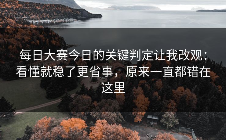 每日大赛今日的关键判定让我改观：看懂就稳了更省事，原来一直都错在这里